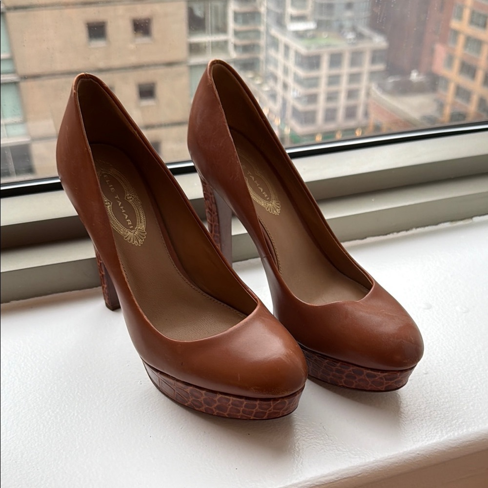 Elegant Brown Leather Platform High Heels